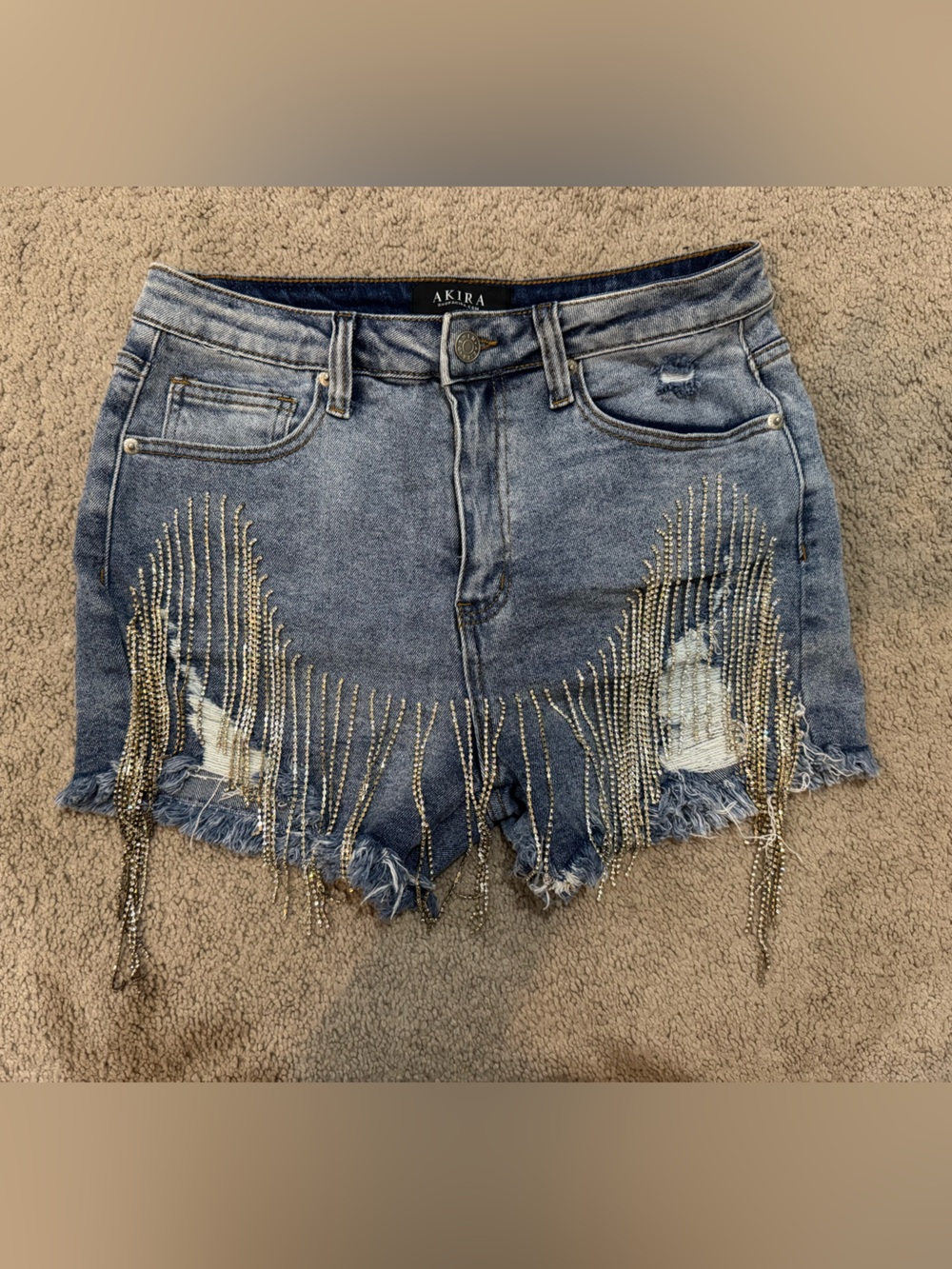 AKIRA Light Blue Denim Shorts with Gold Stitching